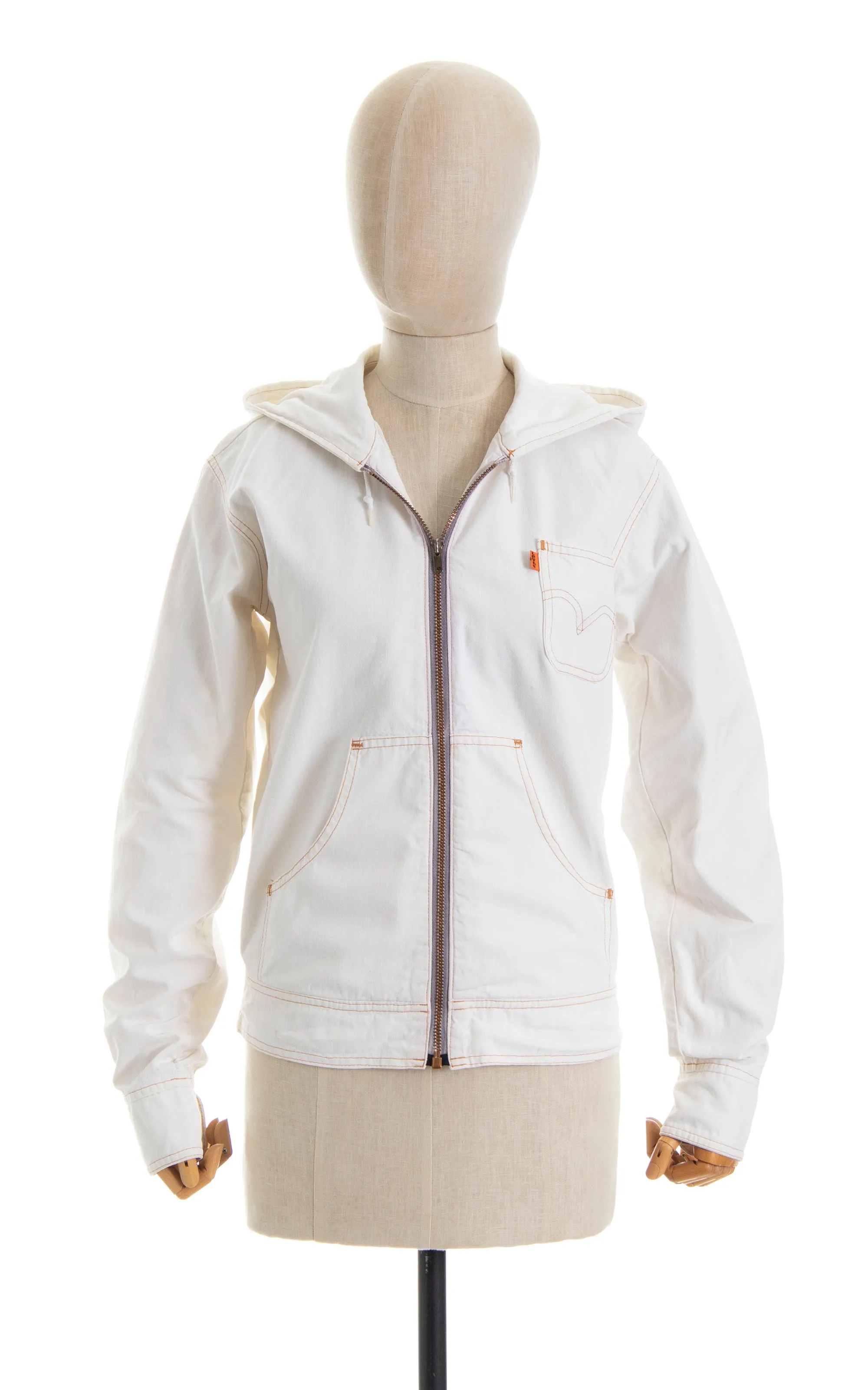 1970s LEVI'S White Denim Hooded Jacket | small/medium