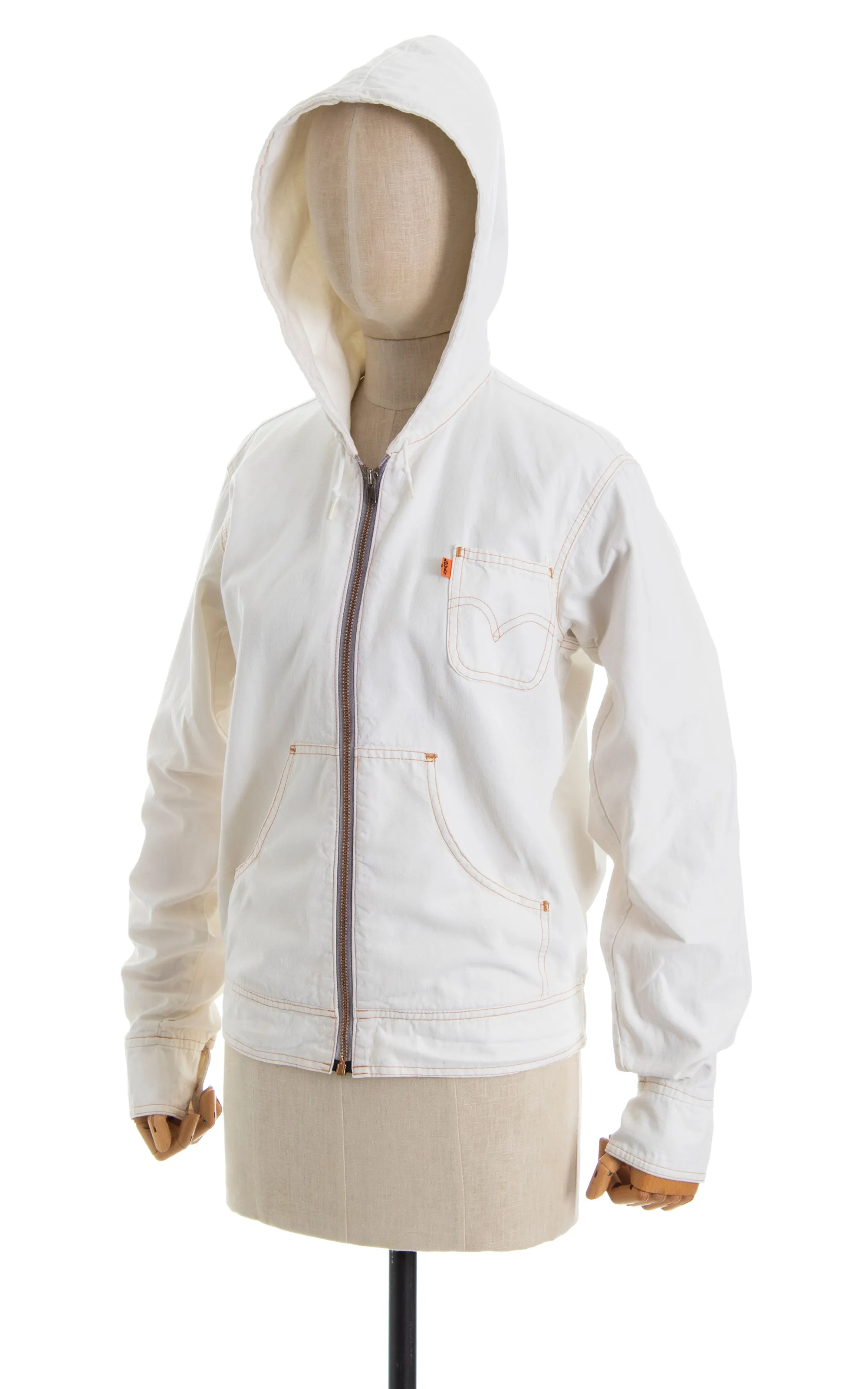 1970s LEVI'S White Denim Hooded Jacket | small/medium