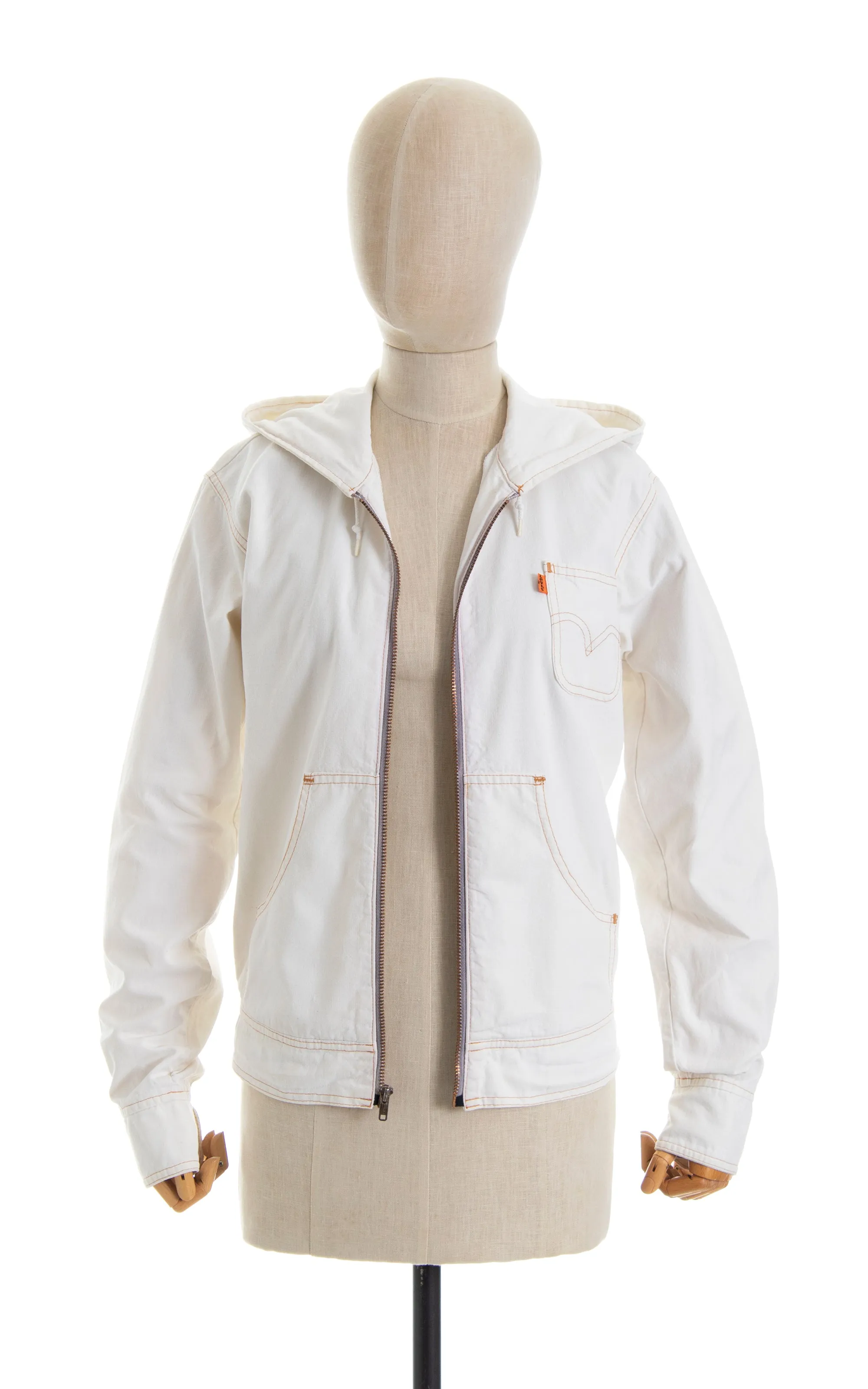 1970s LEVI'S White Denim Hooded Jacket | small/medium