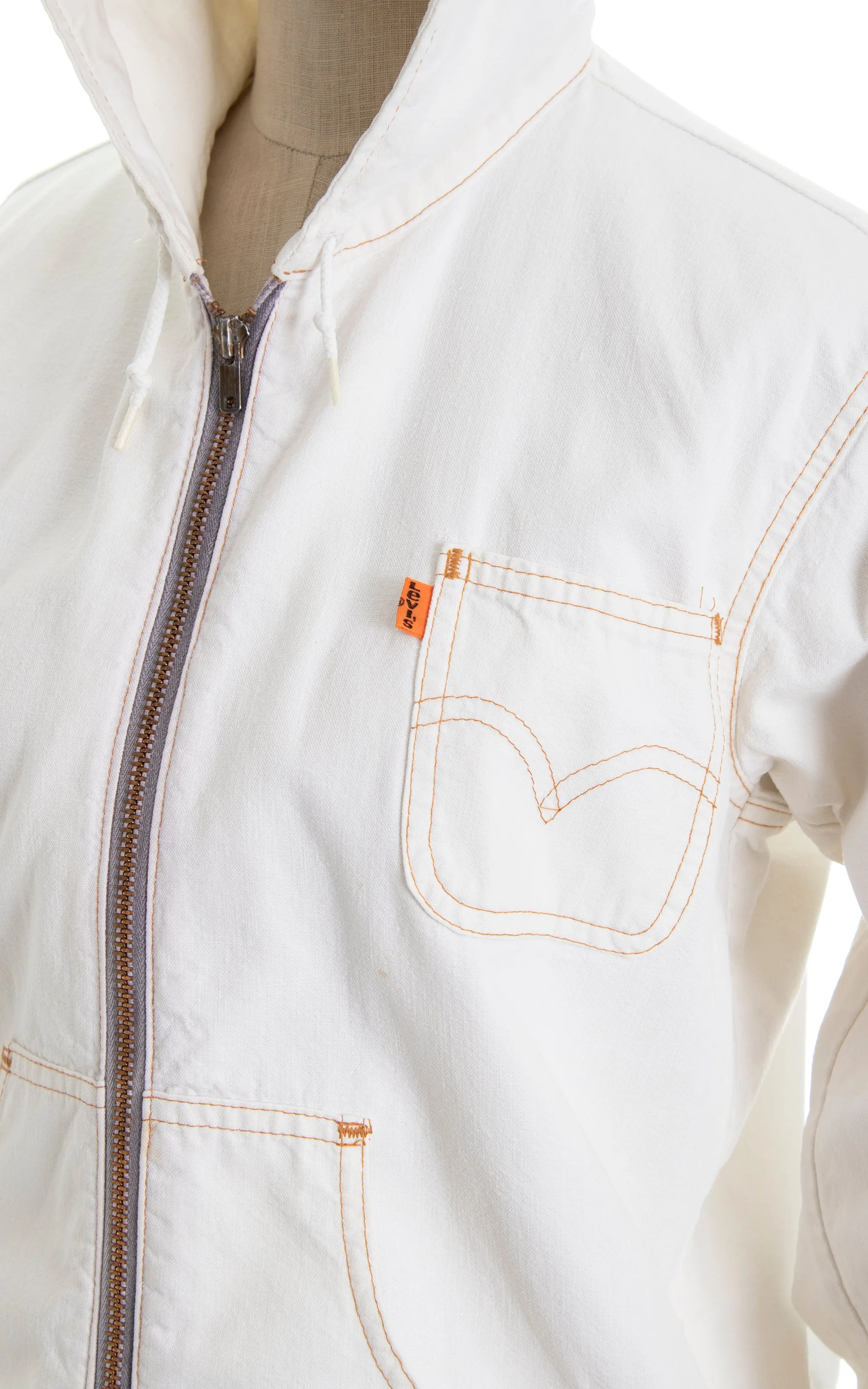 1970s LEVI'S White Denim Hooded Jacket | small/medium