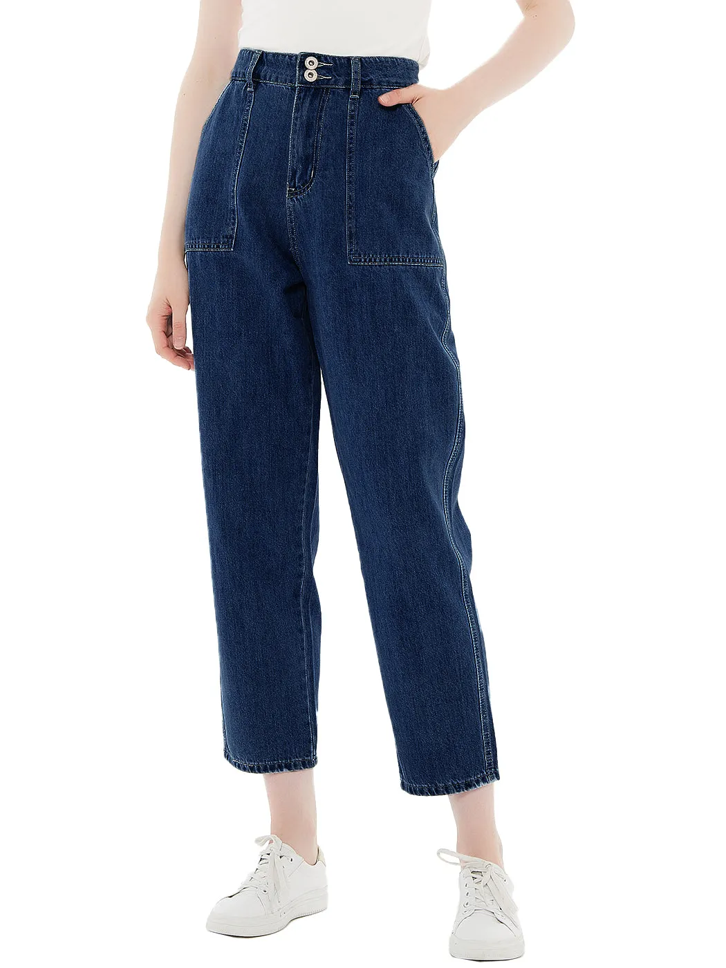 Anna-Kaci Women's High Waisted Boyfriend Denim Jeans Loose Tapered Crop Pants, Black, Large