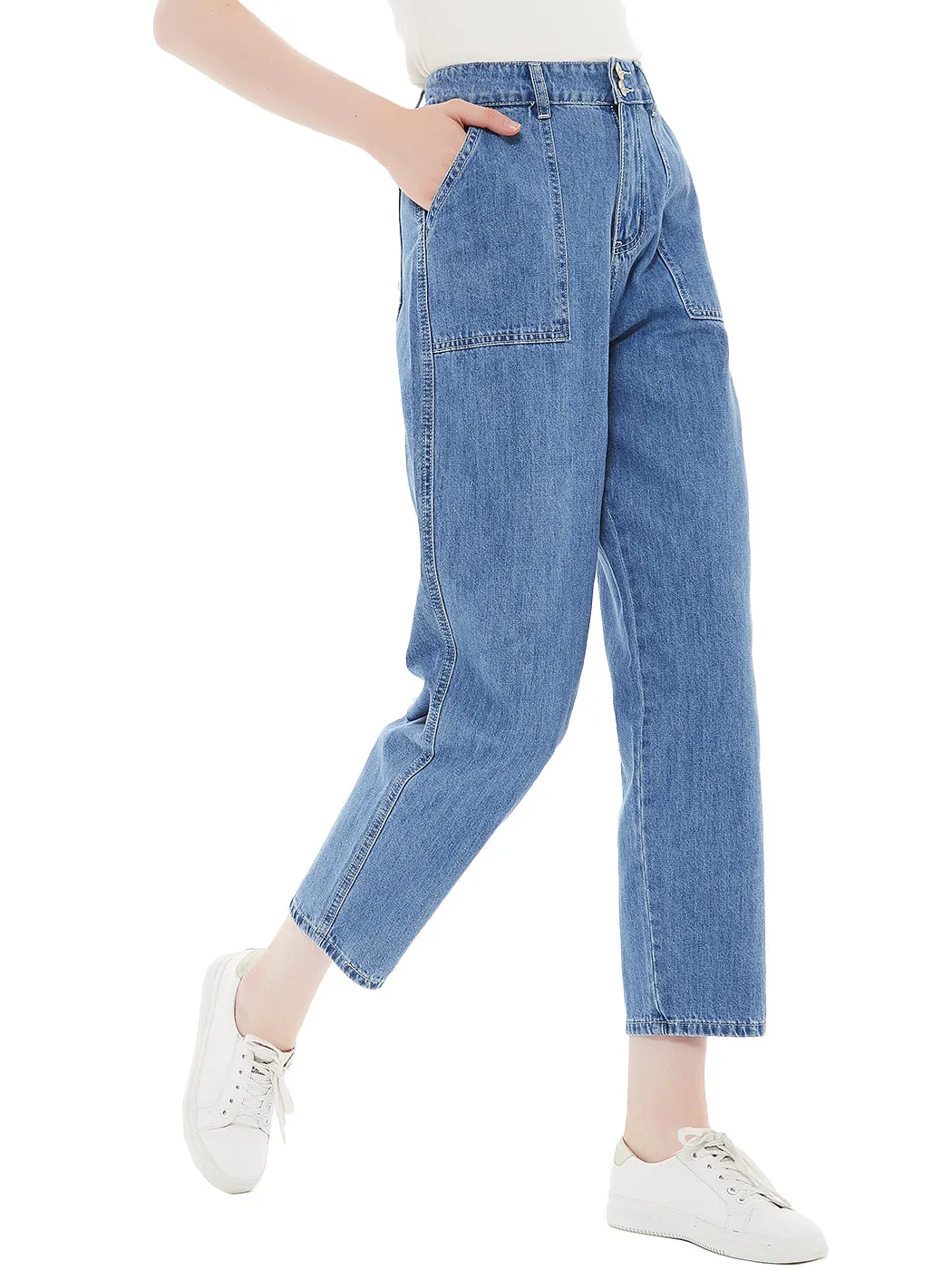 Anna-Kaci Women's High Waisted Boyfriend Denim Jeans Loose Tapered Crop Pants, Black, Large