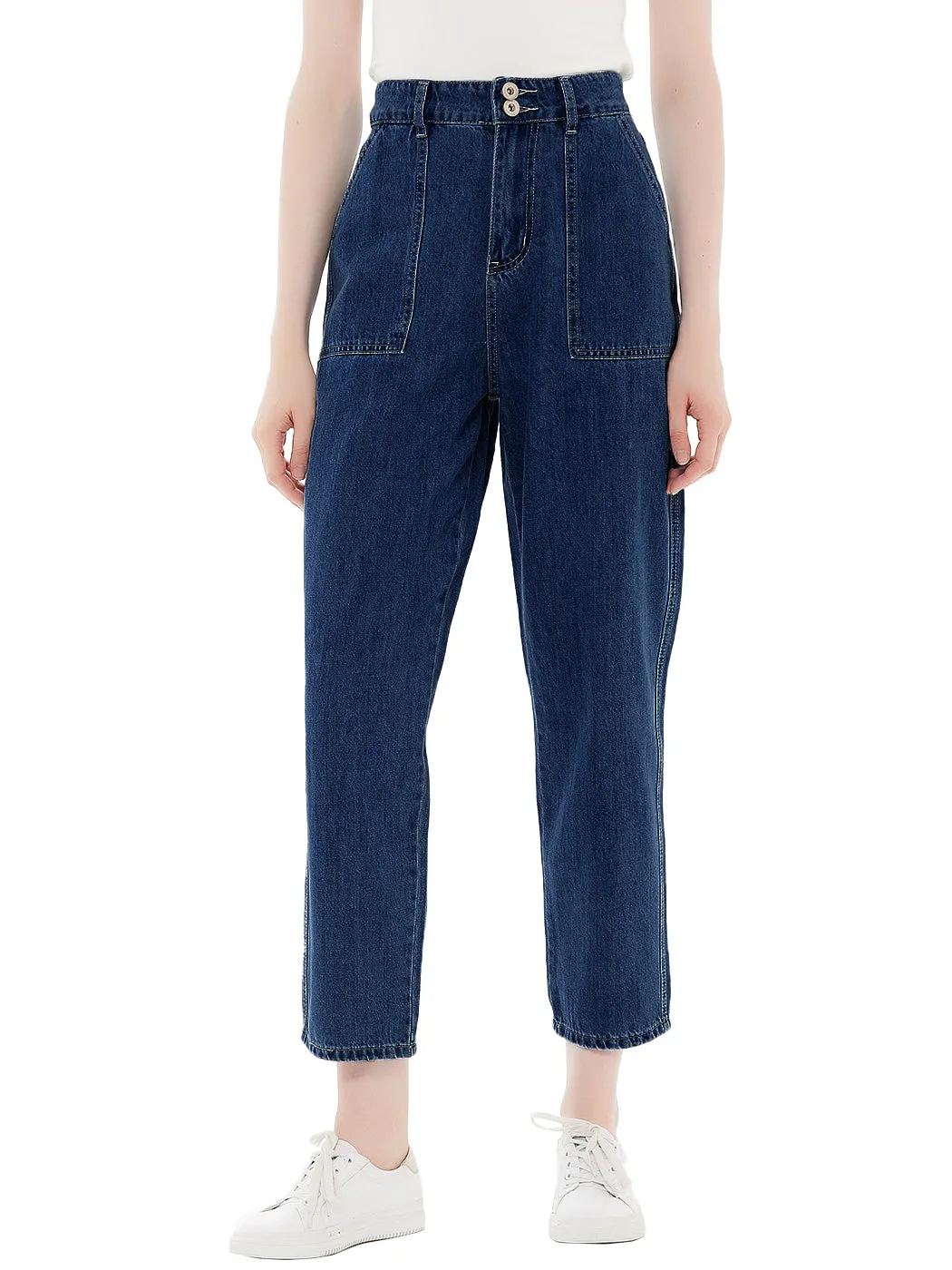 Anna-Kaci Women's High Waisted Boyfriend Denim Jeans Loose Tapered Crop Pants, Black, Large