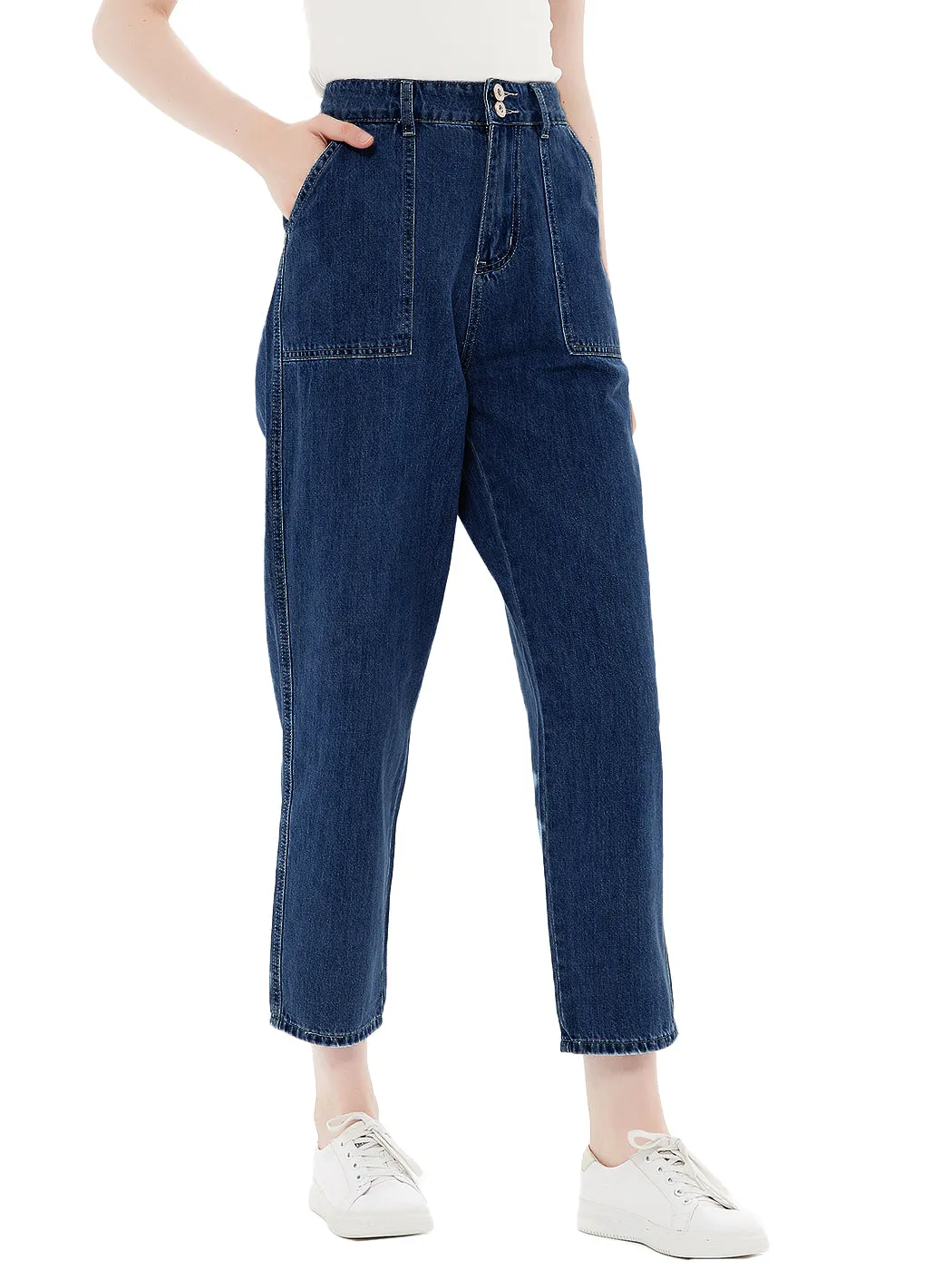 Anna-Kaci Women's High Waisted Boyfriend Denim Jeans Loose Tapered Crop Pants, Black, Large