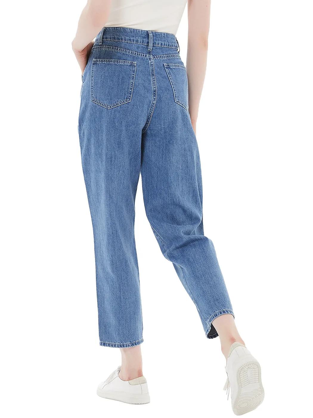 Anna-Kaci Women's High Waisted Boyfriend Denim Jeans Loose Tapered Crop Pants, Black, Large