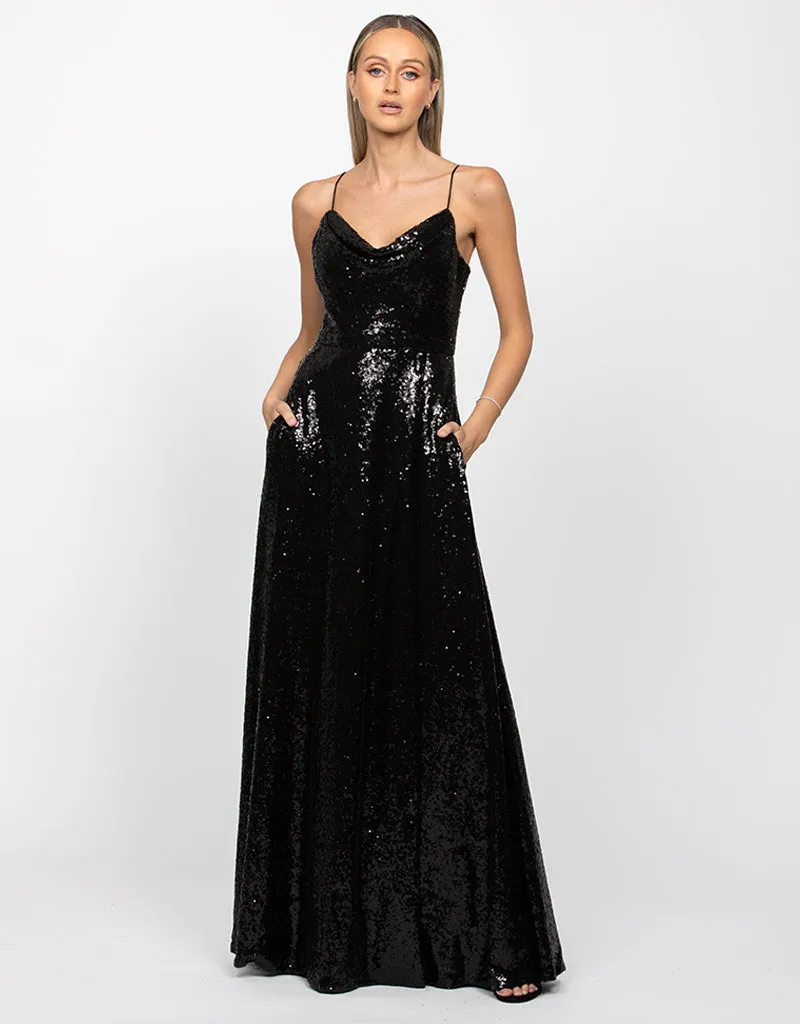 BEC SEQUIN COWL NECK WRAP GOWN B56D02L