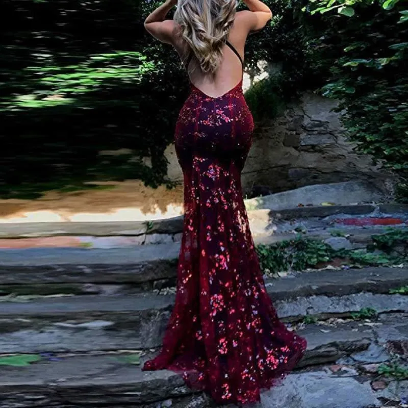 Chic Elegant Chic Spaghetti Straps V-neck Mermaid Sparkly Tulle Evening Dress Long Prom Gowns