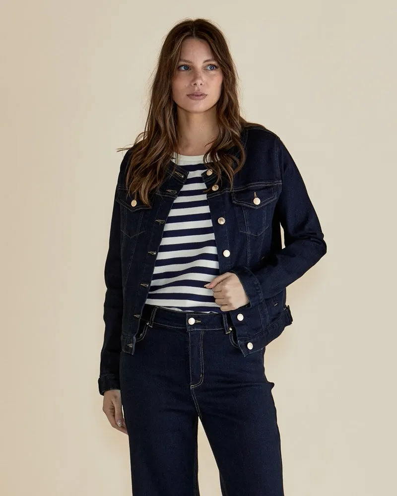 Cindy Collarless Denim Jacket - Ink