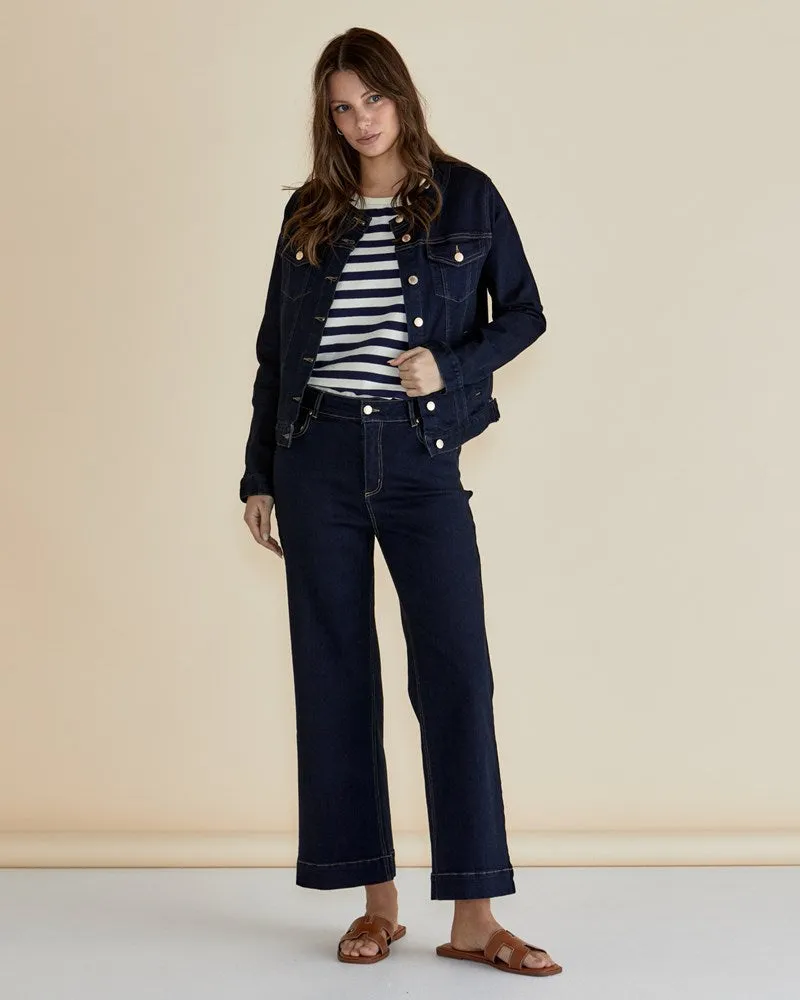 Cindy Collarless Denim Jacket - Ink