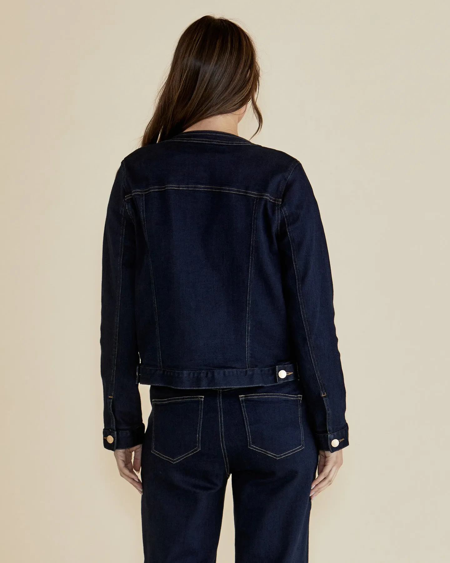 Cindy Collarless Denim Jacket - Ink