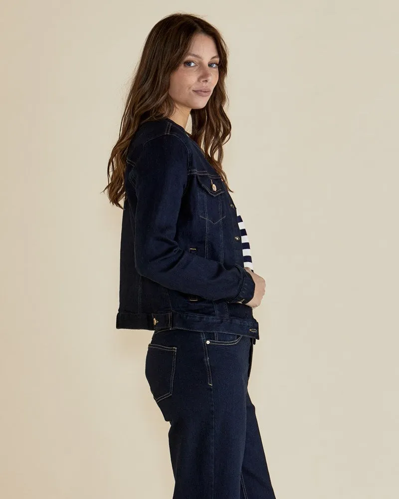 Cindy Collarless Denim Jacket - Ink