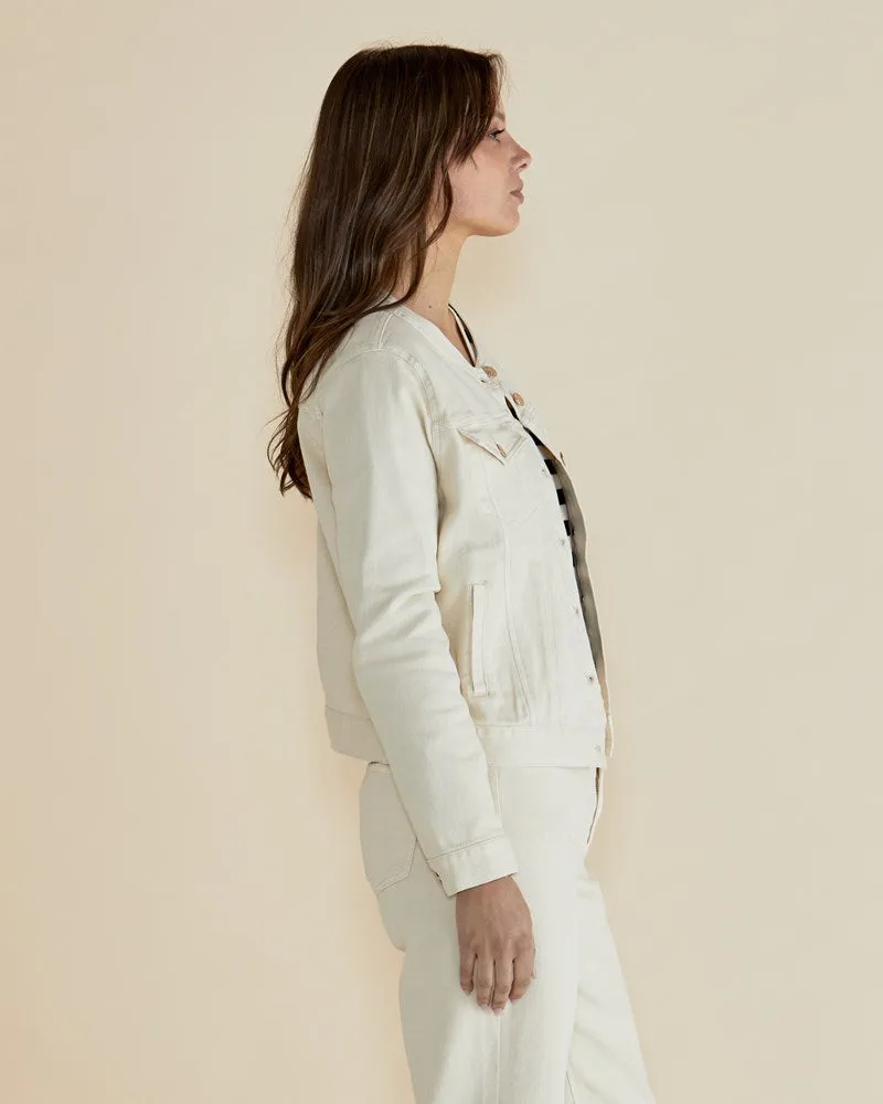 Cindy Collarless Denim Jacket - Off-White