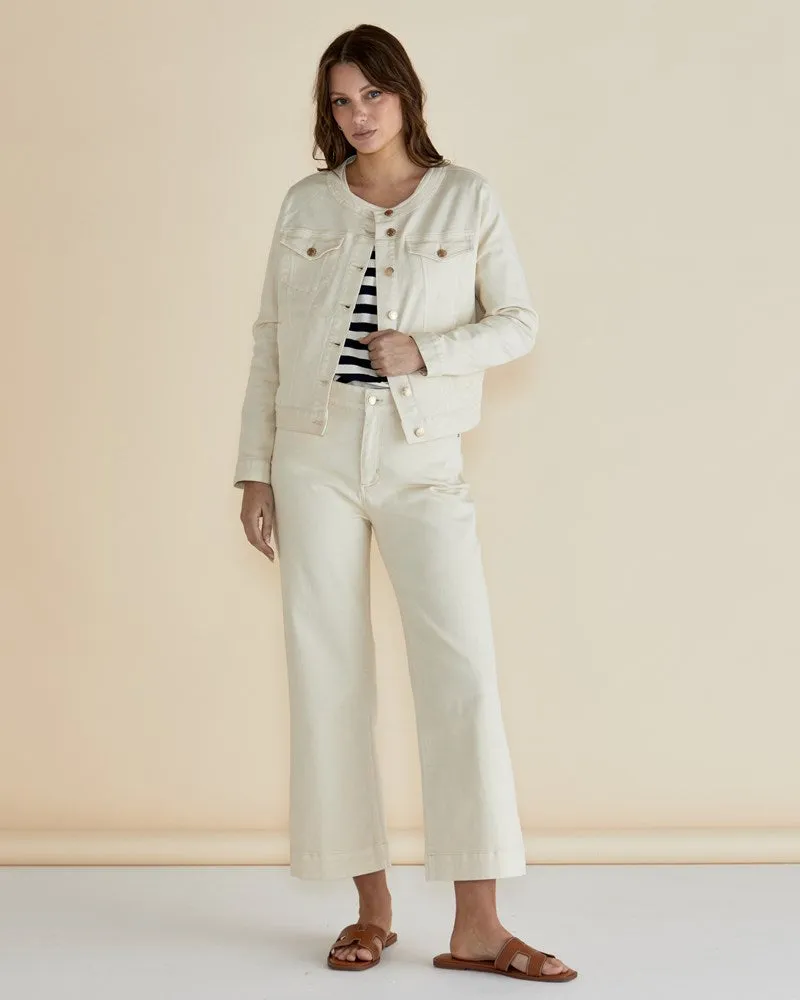 Cindy Collarless Denim Jacket - Off-White