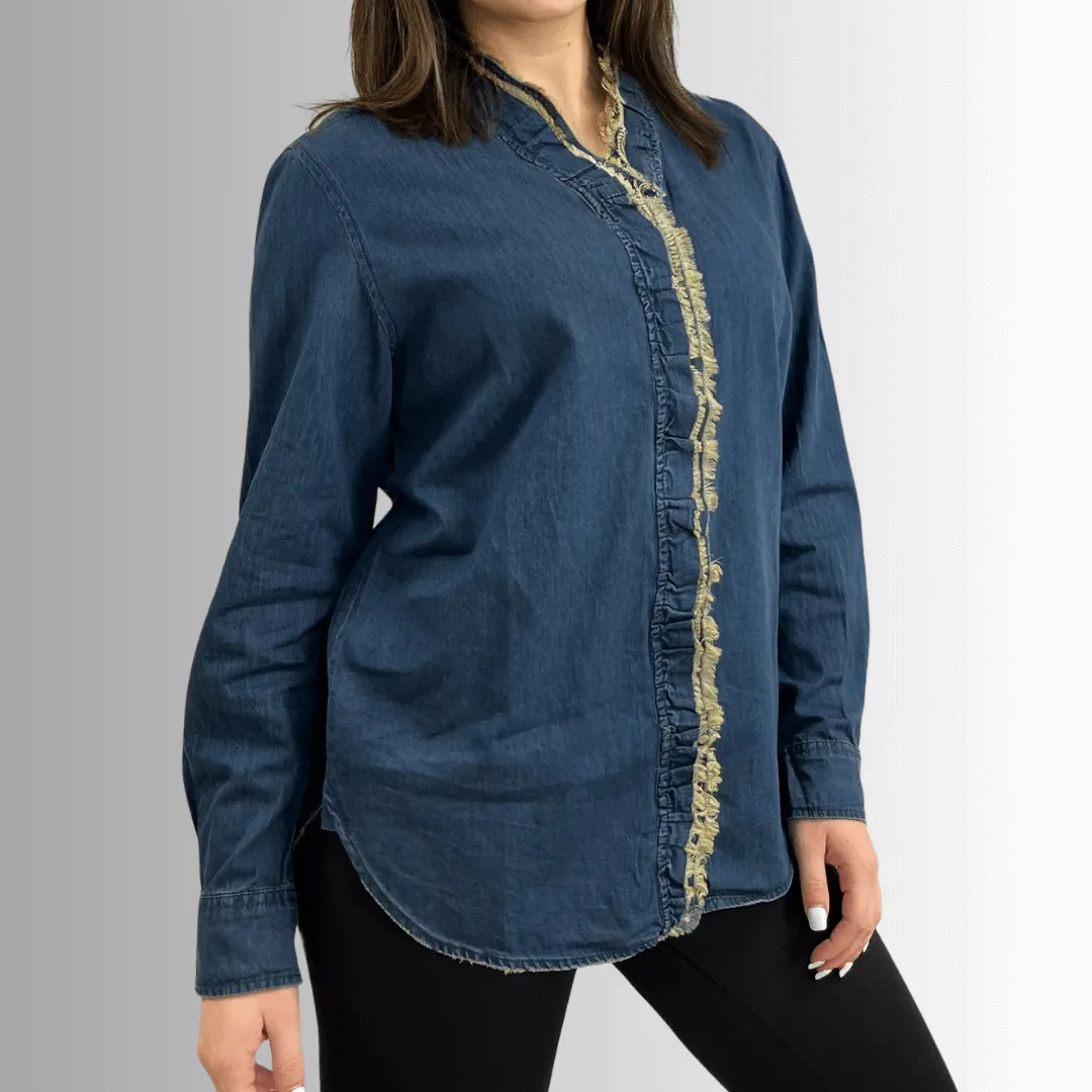 Cutting Edge Button Down Lace Detail Denim Top Made in USA