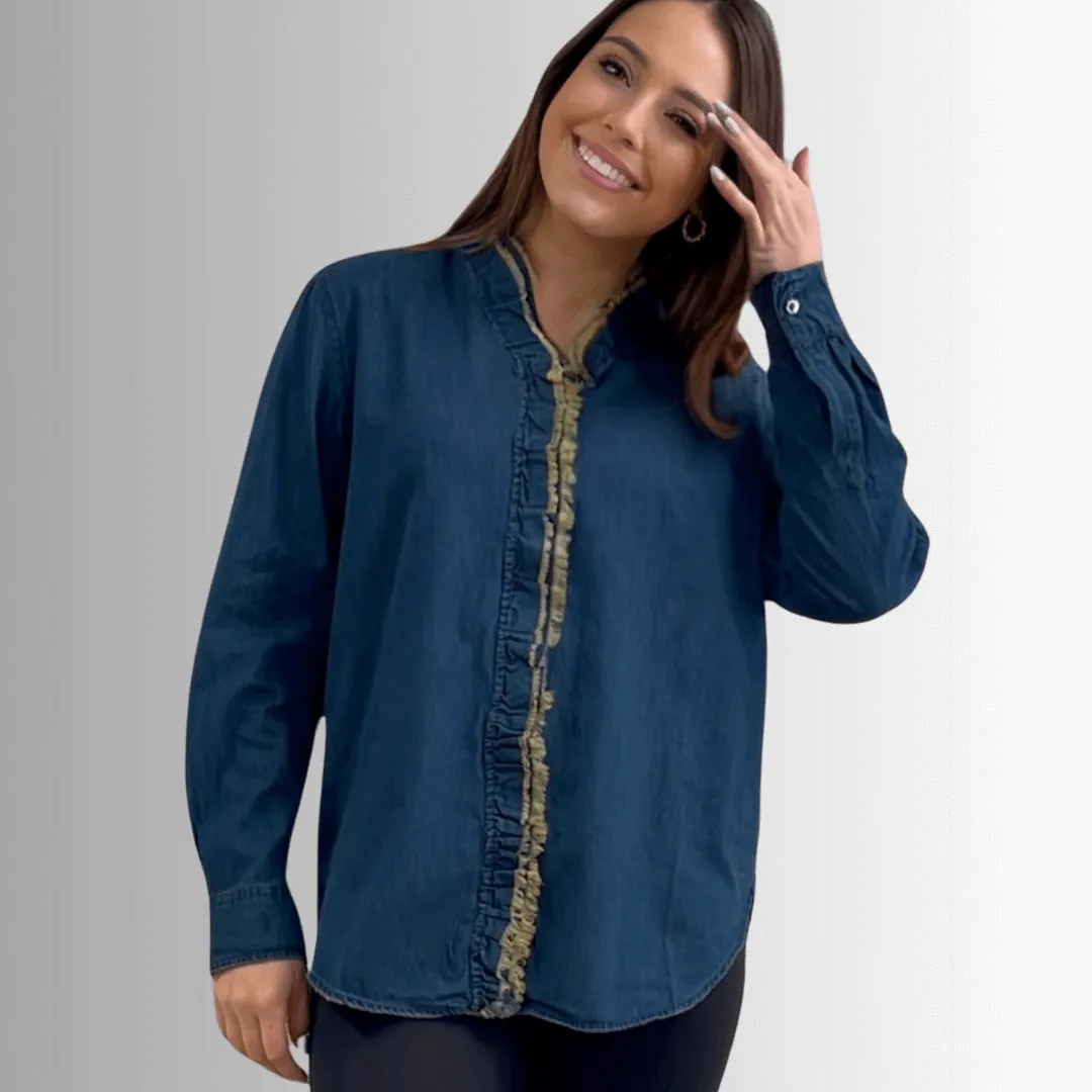Cutting Edge Button Down Lace Detail Denim Top Made in USA