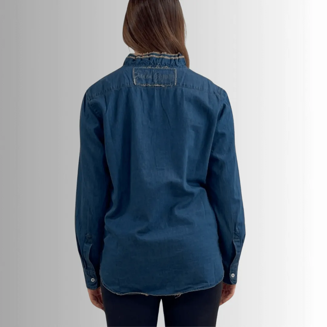 Cutting Edge Button Down Lace Detail Denim Top Made in USA