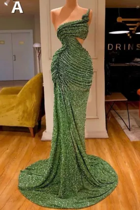 Glitter Off the Shoulder Slim Mermaid Prom Dress Sleeveless Mermaid Evening Gowns