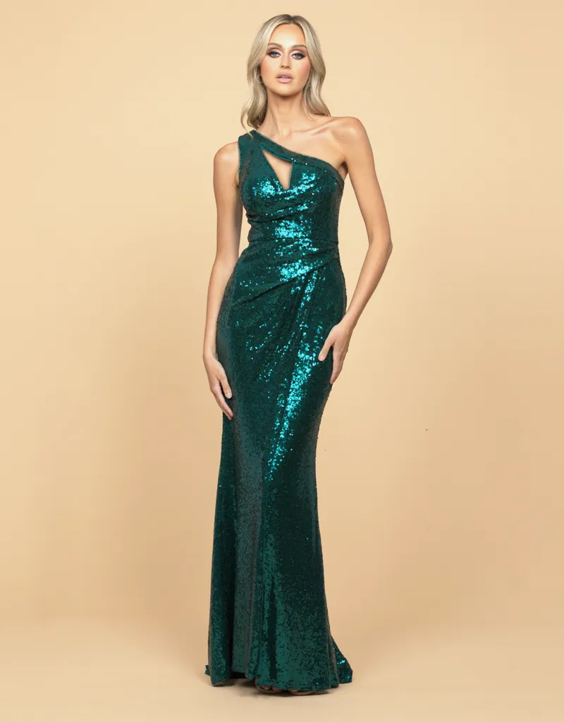 ISOBEL ONE SHOULDER CUT OUT GOWN WITH TRAIN B58AD09LT