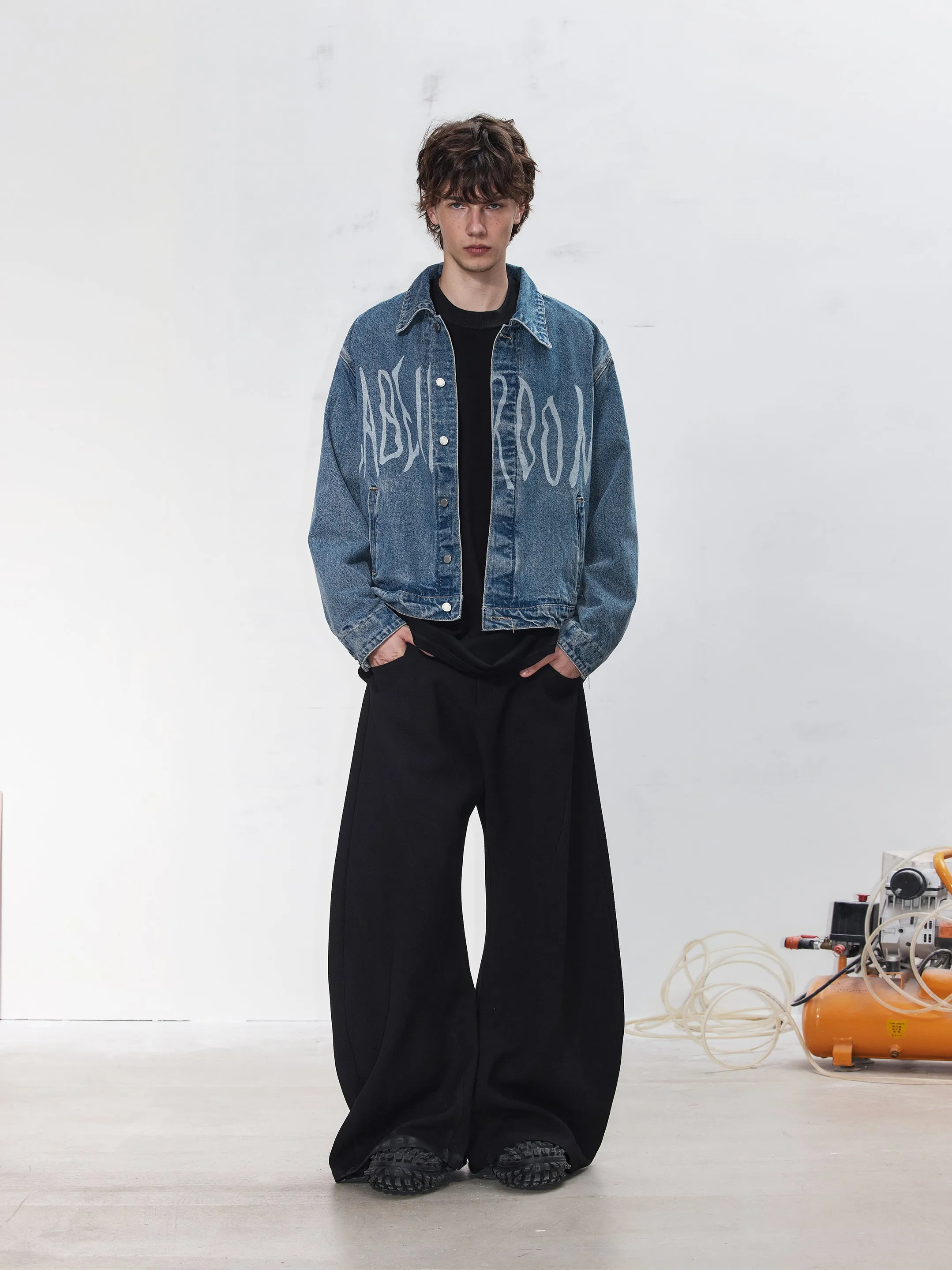 leather Burnout Pattern Denim Jacket