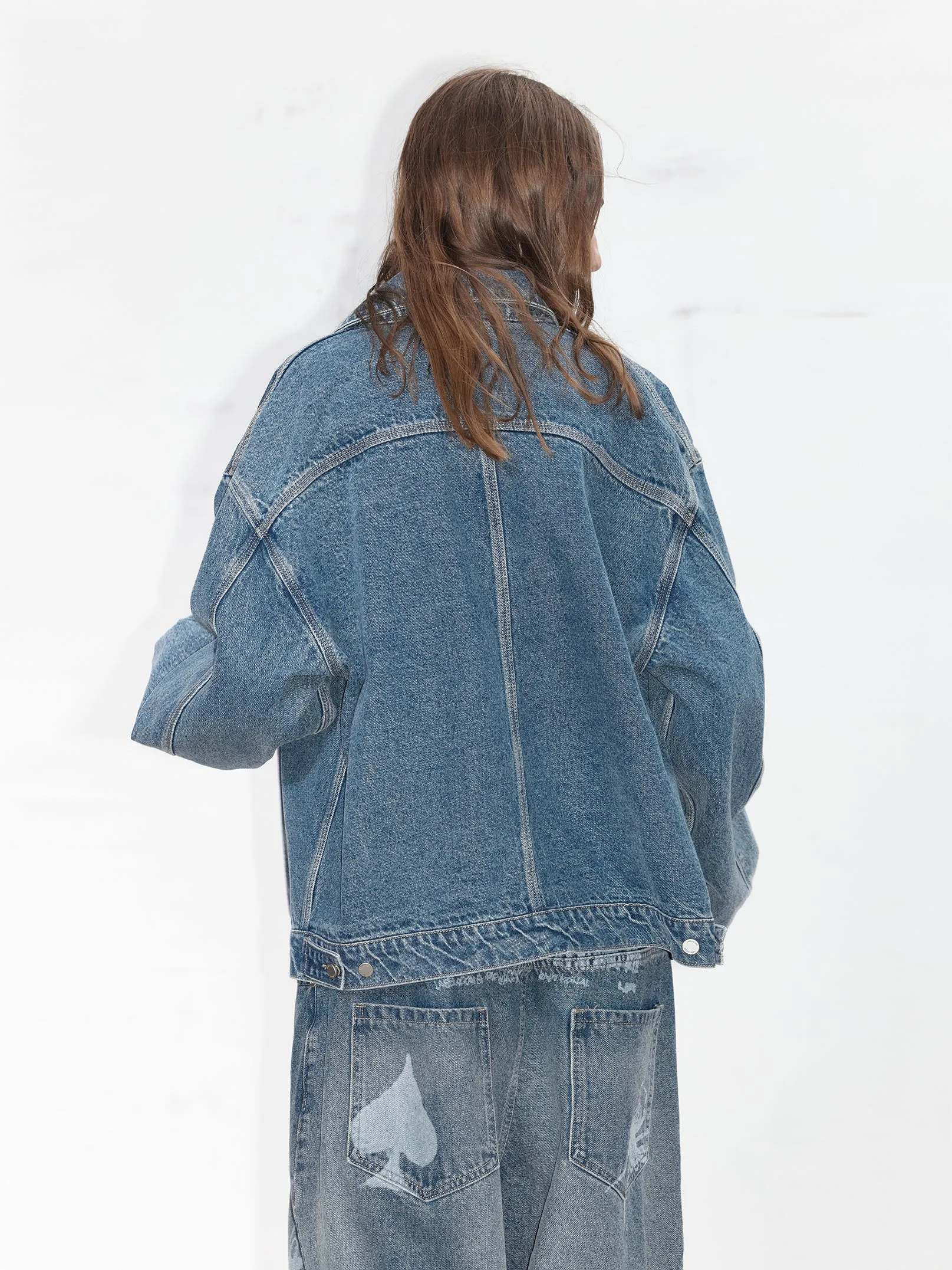 leather Burnout Pattern Denim Jacket