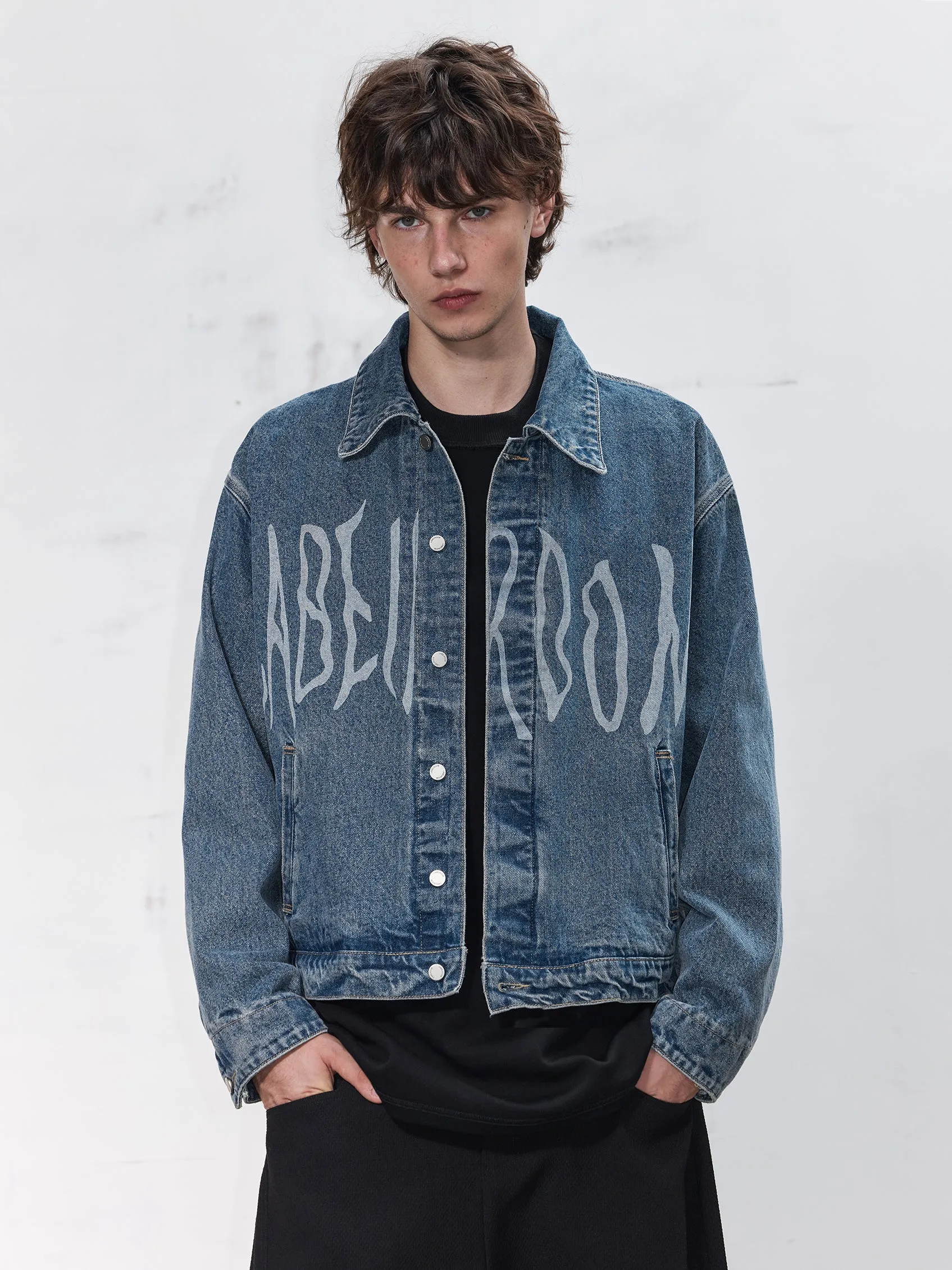 leather Burnout Pattern Denim Jacket