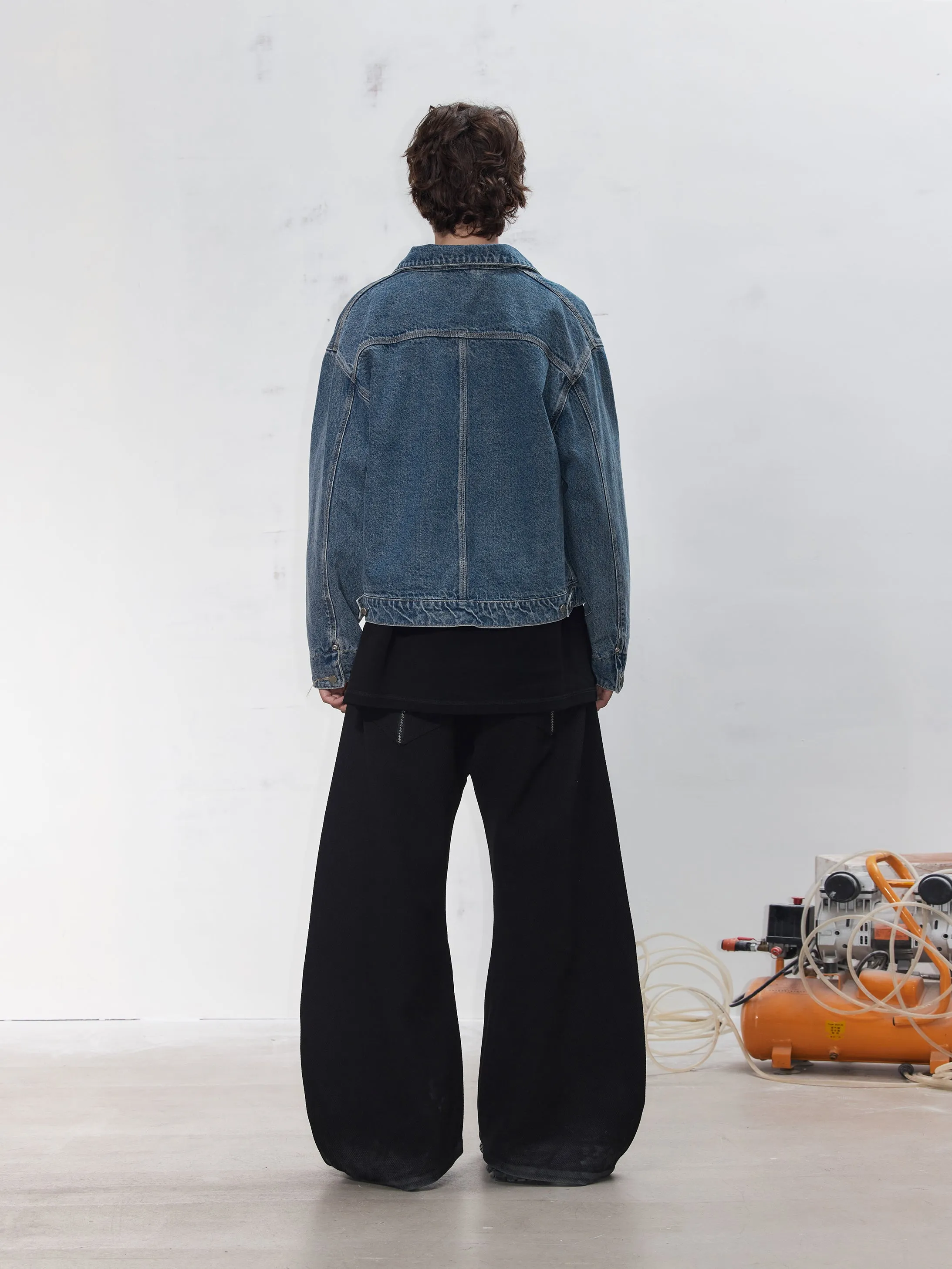 leather Burnout Pattern Denim Jacket