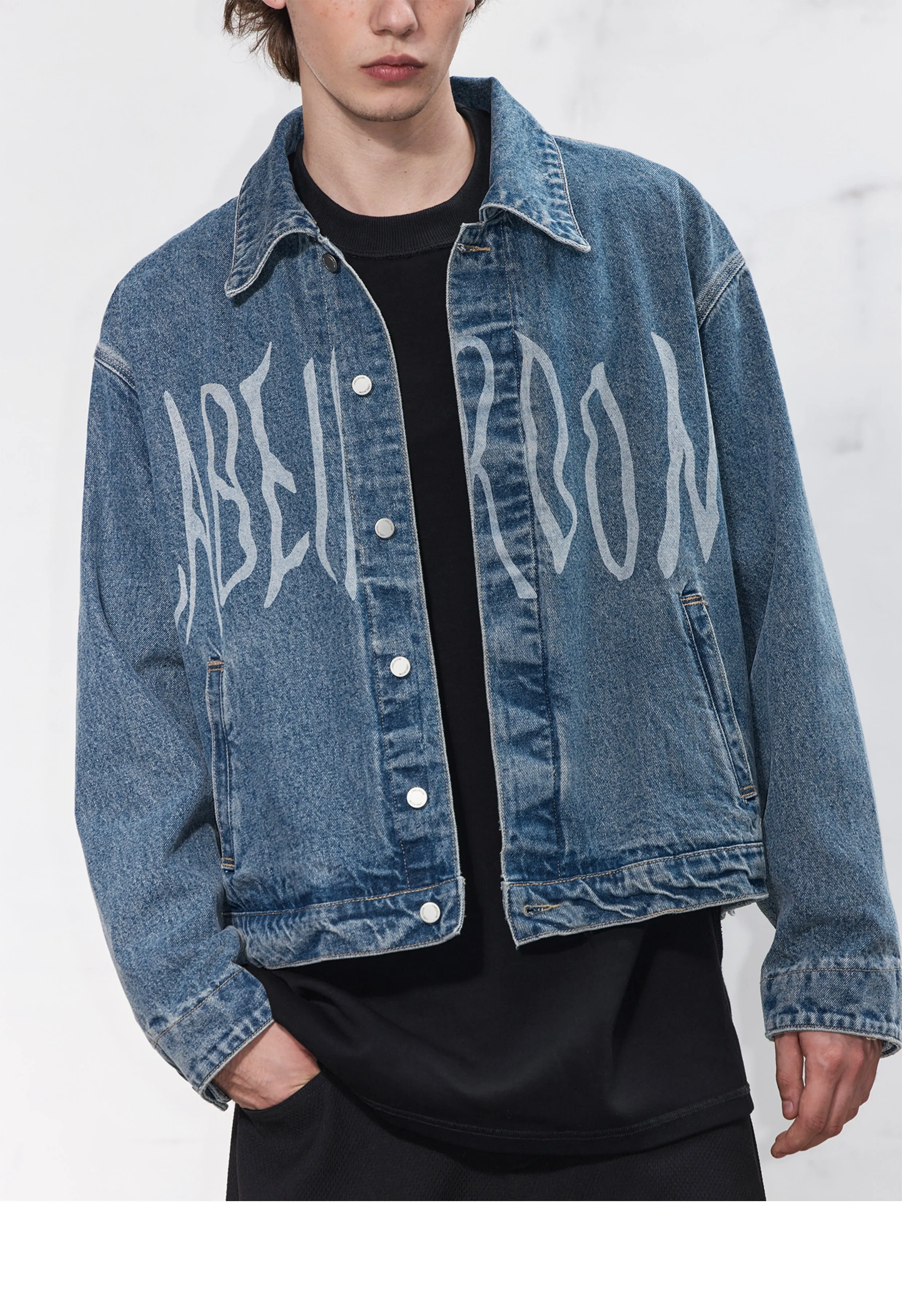 leather Burnout Pattern Denim Jacket