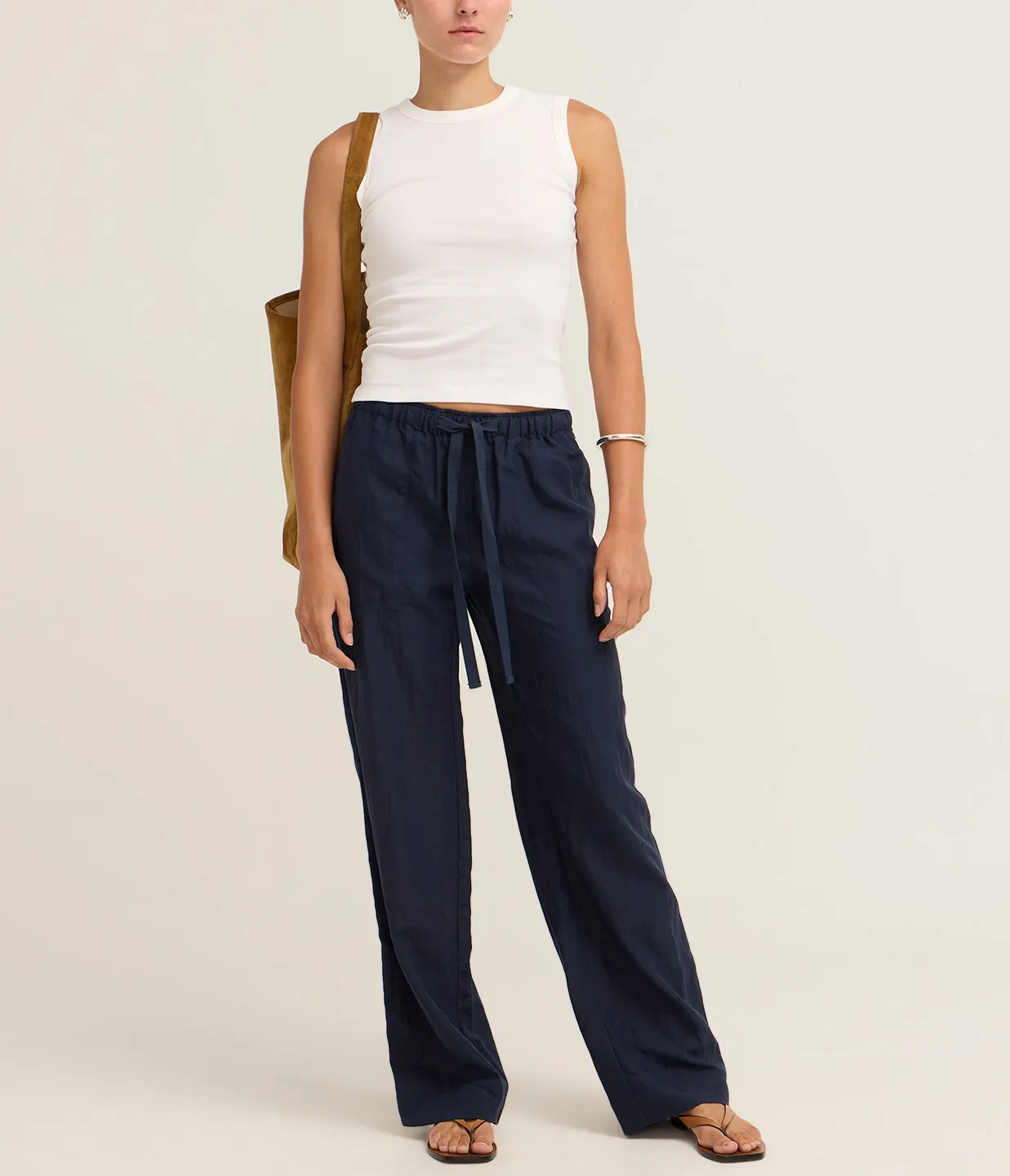 Mid Rise Utility Drawstring Pant in Coastal Blue