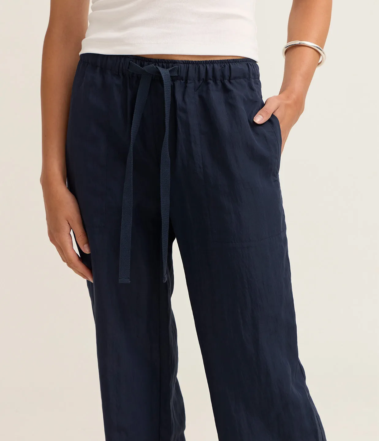 Mid Rise Utility Drawstring Pant in Coastal Blue
