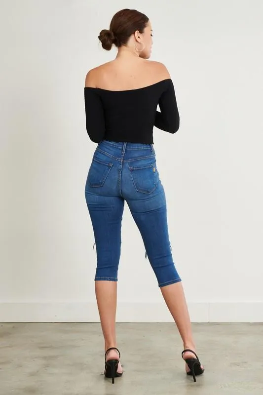 Pre-Order Ripped Denim Capri Pants