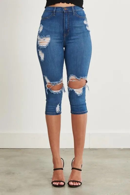 Pre-Order Ripped Denim Capri Pants