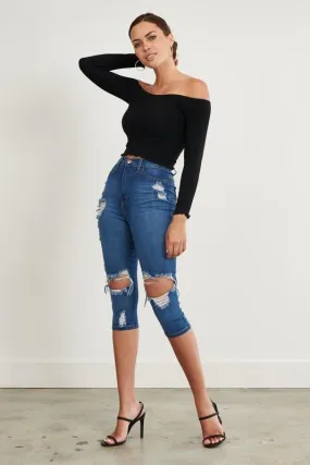 Pre-Order Ripped Denim Capri Pants
