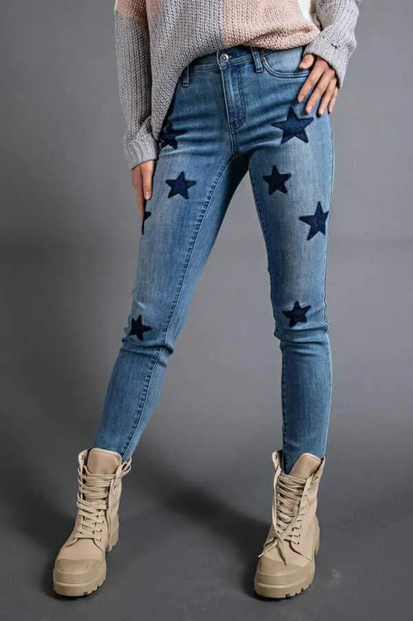 Star Print Slim Mid-Rise Jeans