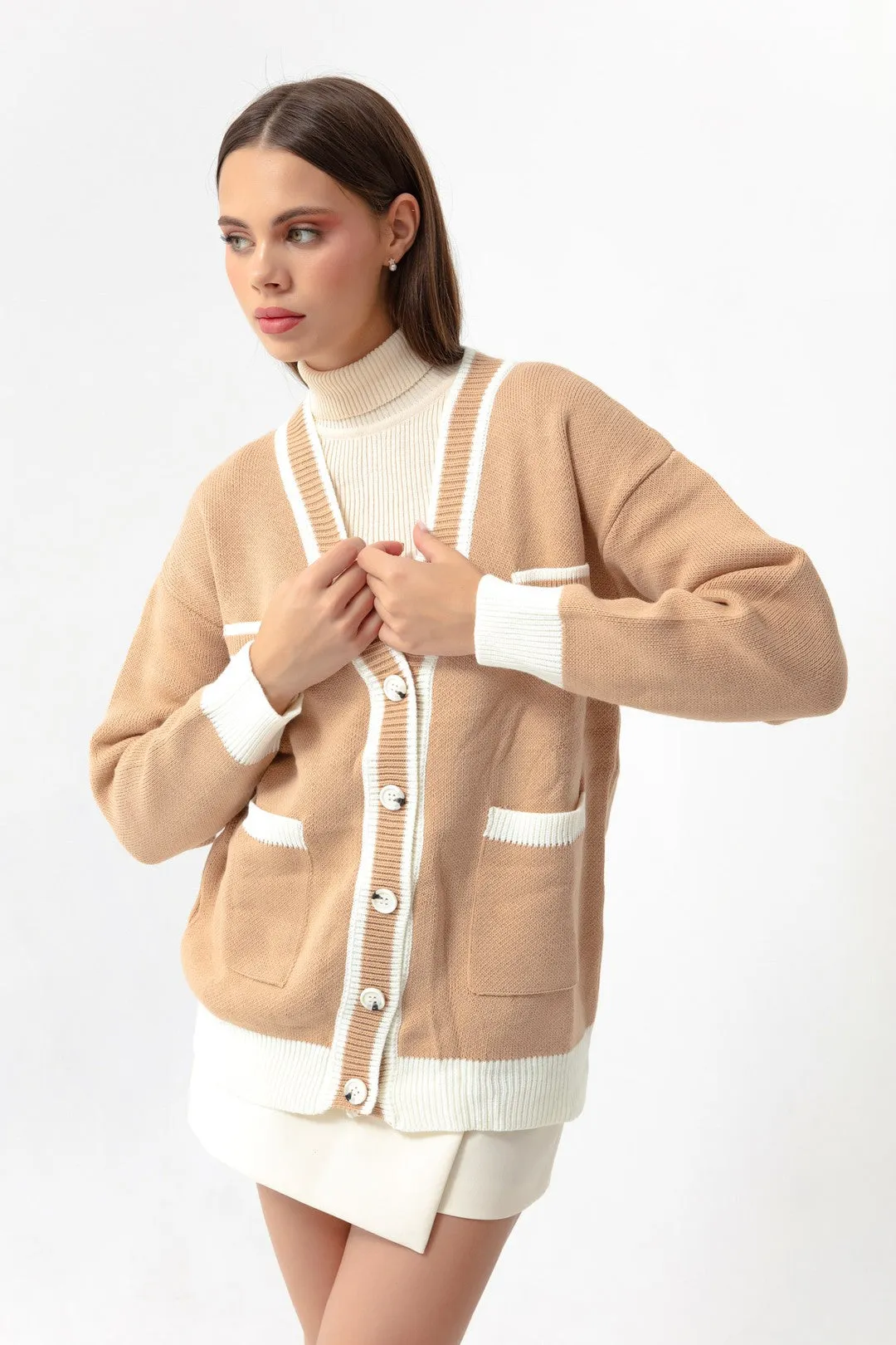 Women'S Pocket Detailed Colorful Knitwear Cardigan