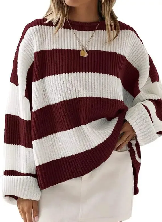 Yesenia Neck Long Sleeve Striped Sweater